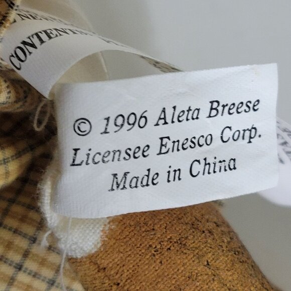 Vintage Enesco Folk Art Cat Doll With Button Accents & Plaid Outfit 14.5" - Picture 7 of 8